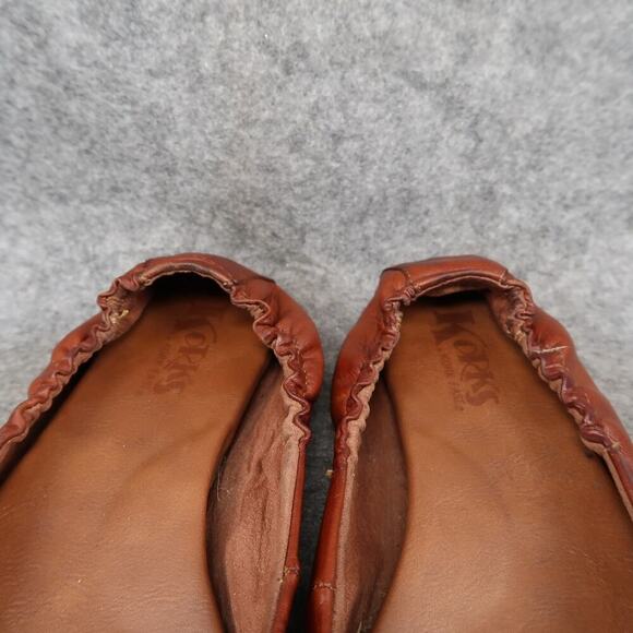 Korks Shoes Womens 8.5 Ballet Flats Scrunch Back Leather Slip On Brown Loafer - Picture 3 of 13